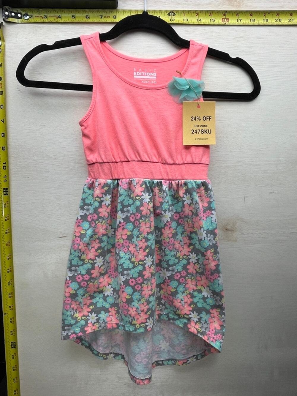Basic Editions Girls Coral Floral Sleeveless Dress Size XS 4/5
